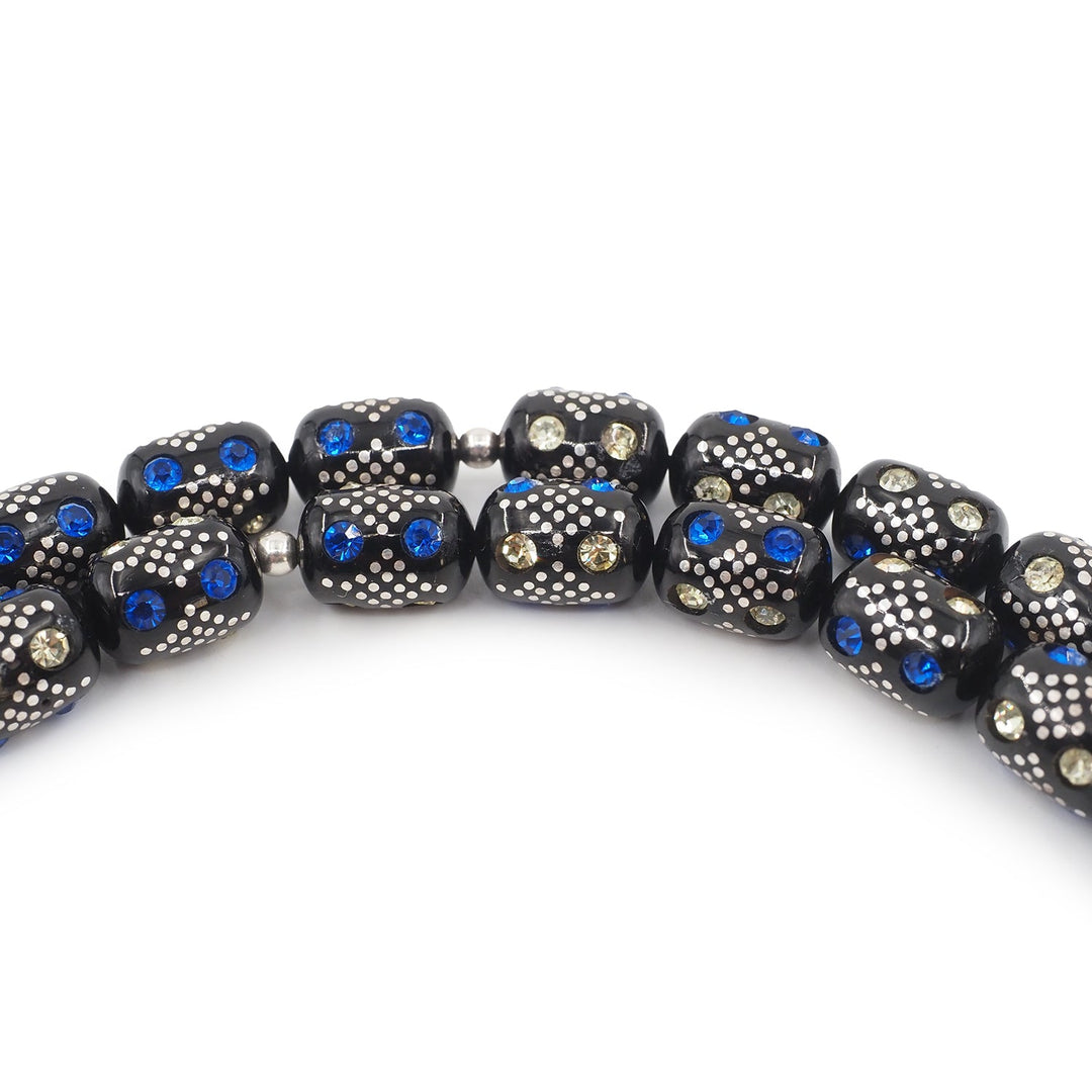 Mastercrafted Original Oltu Stone Tasbeeh with Turquoise &amp; Silver Inlay and Silver Tassel – WATD843