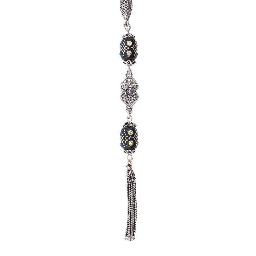 Mastercrafted Original Oltu Stone Tasbeeh with Turquoise &amp; Silver Inlay and Silver Tassel – WATD843