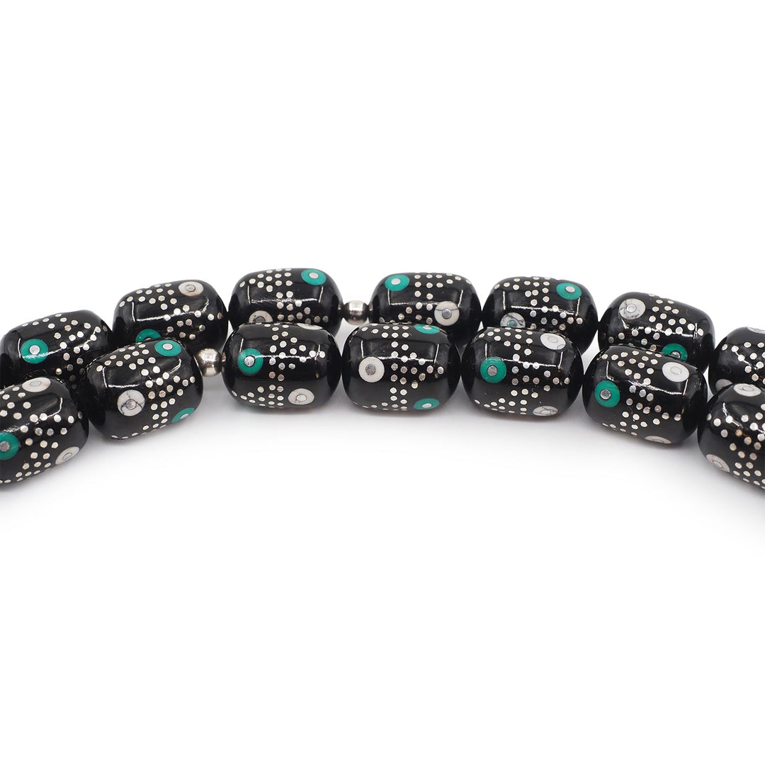 Mastercrafted Original Oltu Stone Tasbeeh with Turquoise Inlay and Silver Tassel – WATD844