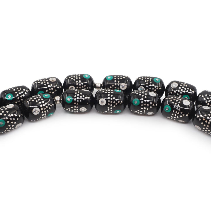 Mastercrafted Original Oltu Stone Tasbeeh with Turquoise Inlay and Silver Tassel – WATD844