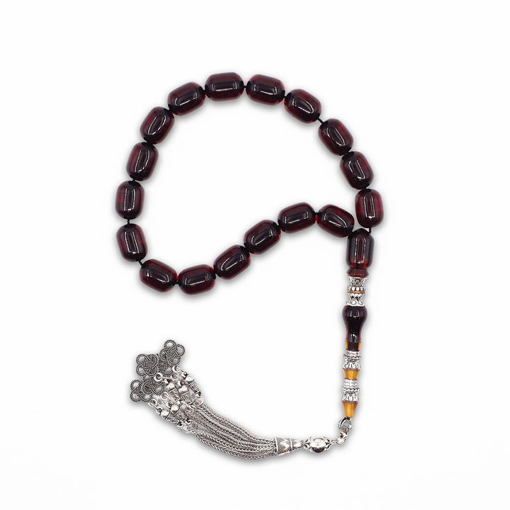 Ottoman-Style Capsule-Cut Fire Amber Tasbeeh with Engraved Imame &amp; Special Tassel - WATD935
