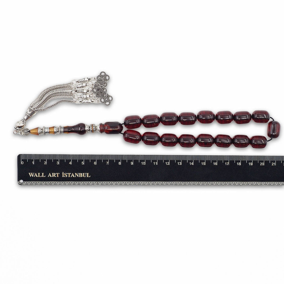 Ottoman-Style Capsule-Cut Fire Amber Tasbeeh with Engraved Imame &amp; Special Tassel - WATD935