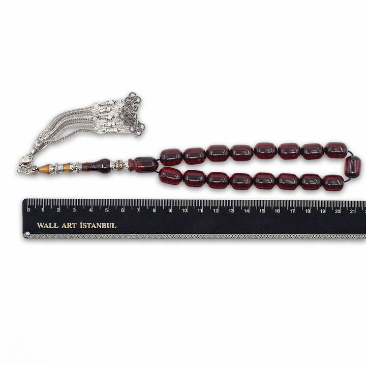 Ottoman-Style Capsule-Cut Fire Amber Tasbeeh with Engraved Imame &amp; Special Tassel - WATD935