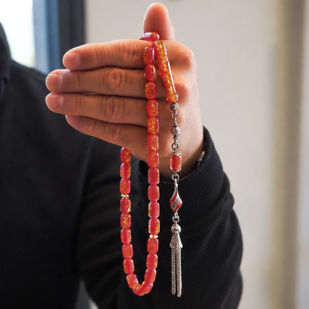 Gold-Leafed Plexiglass Capsule-Cut Tasbeeh with Tassel - WATD986