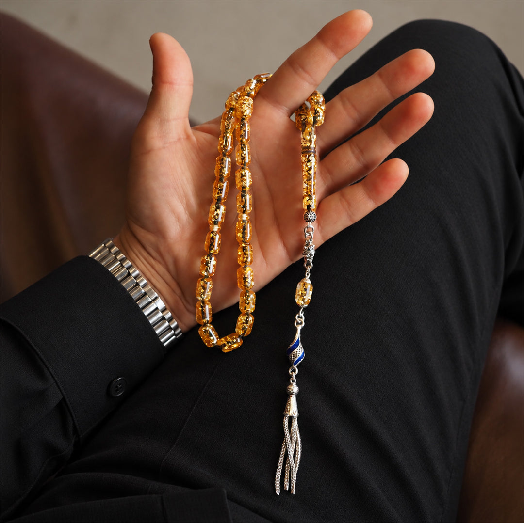 Gold-Leafed Plexiglass Capsule-Cut Tasbeeh with Tassel - WATD987