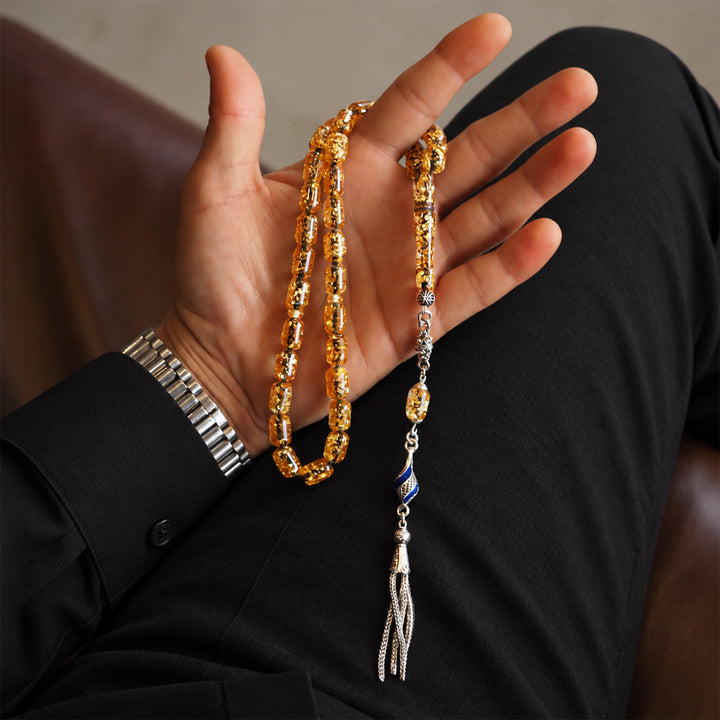 Gold-Leafed Plexiglass Capsule-Cut Tasbeeh with Tassel - WATD987