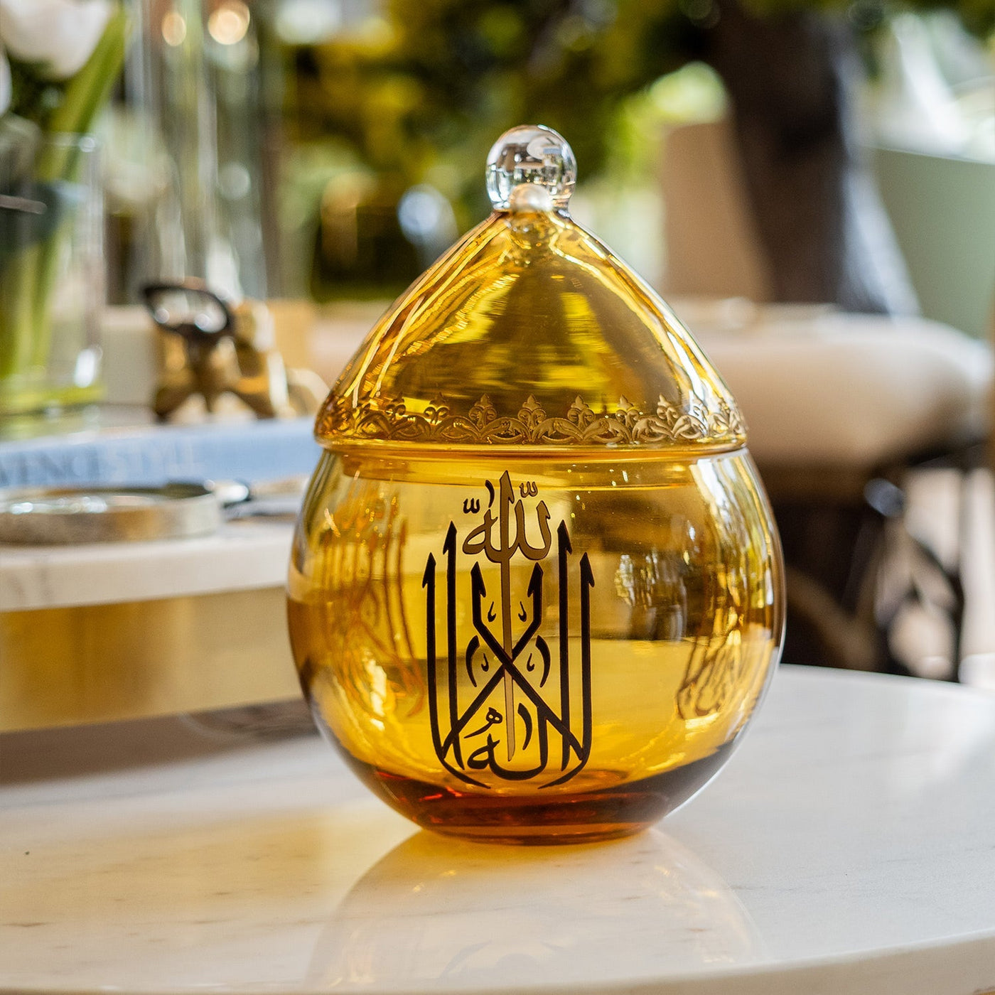 Binnur Decorative Amber Glass Bowl - WAMC007