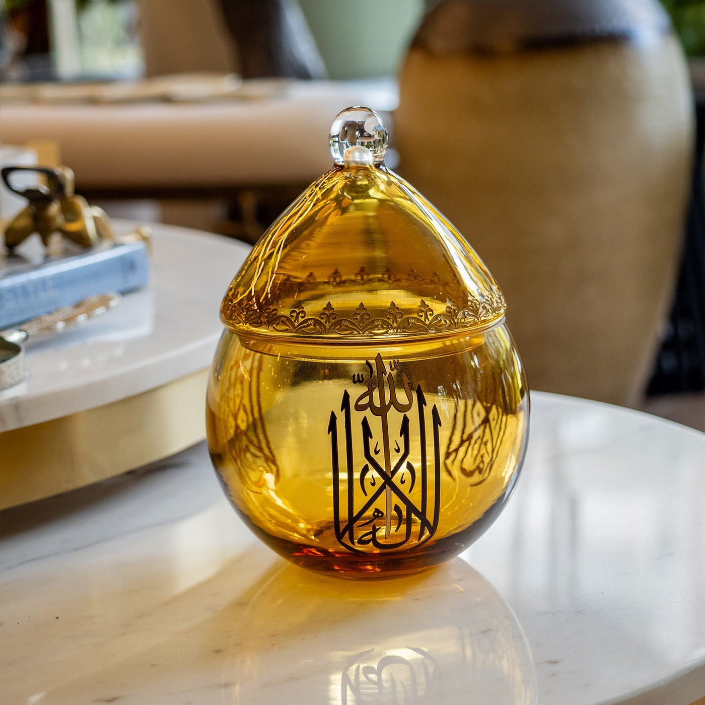 Binnur Decorative Amber Glass Bowl - WAMC007