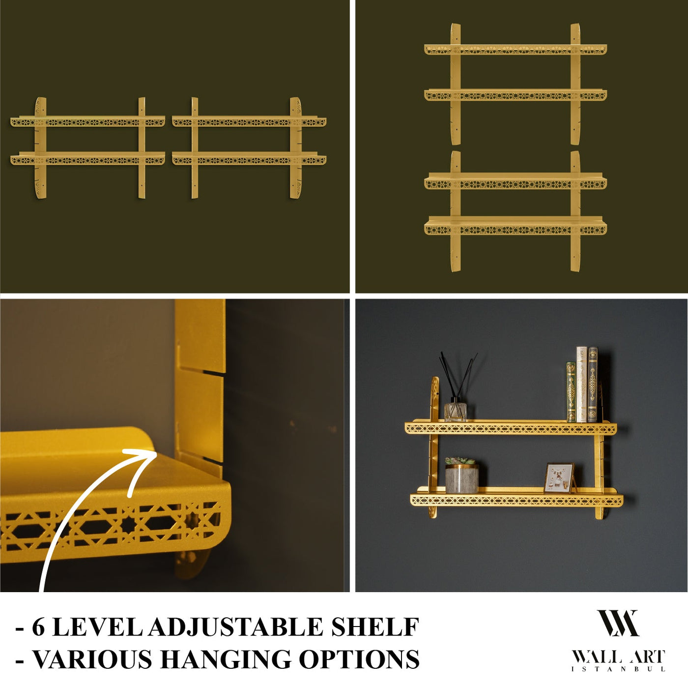 Kadem Adjustable Metal Islamic Wall Shelf - WAMH199