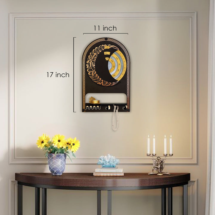 Turkish Metal Islamic Wall Calendar with Shelf &amp; Hooks - WAMH225