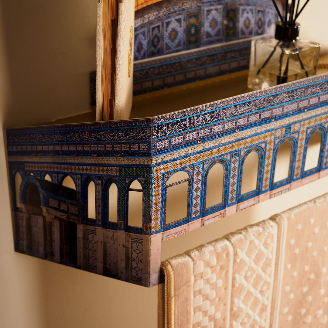 3D Metal Prayer Rug Holder &amp; Wall Shelf with Al-Masjid Al-Aqsa - WAMH181