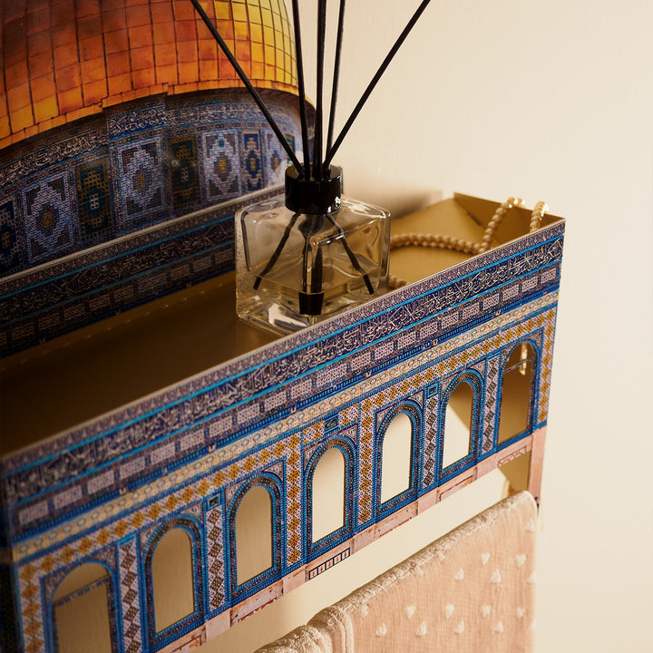 3D Metal Prayer Rug Holder &amp; Wall Shelf with Al-Masjid Al-Aqsa - WAMH181