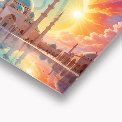 Mosque Painting in Sunlight Islamic Glass Wall Art - WTC063