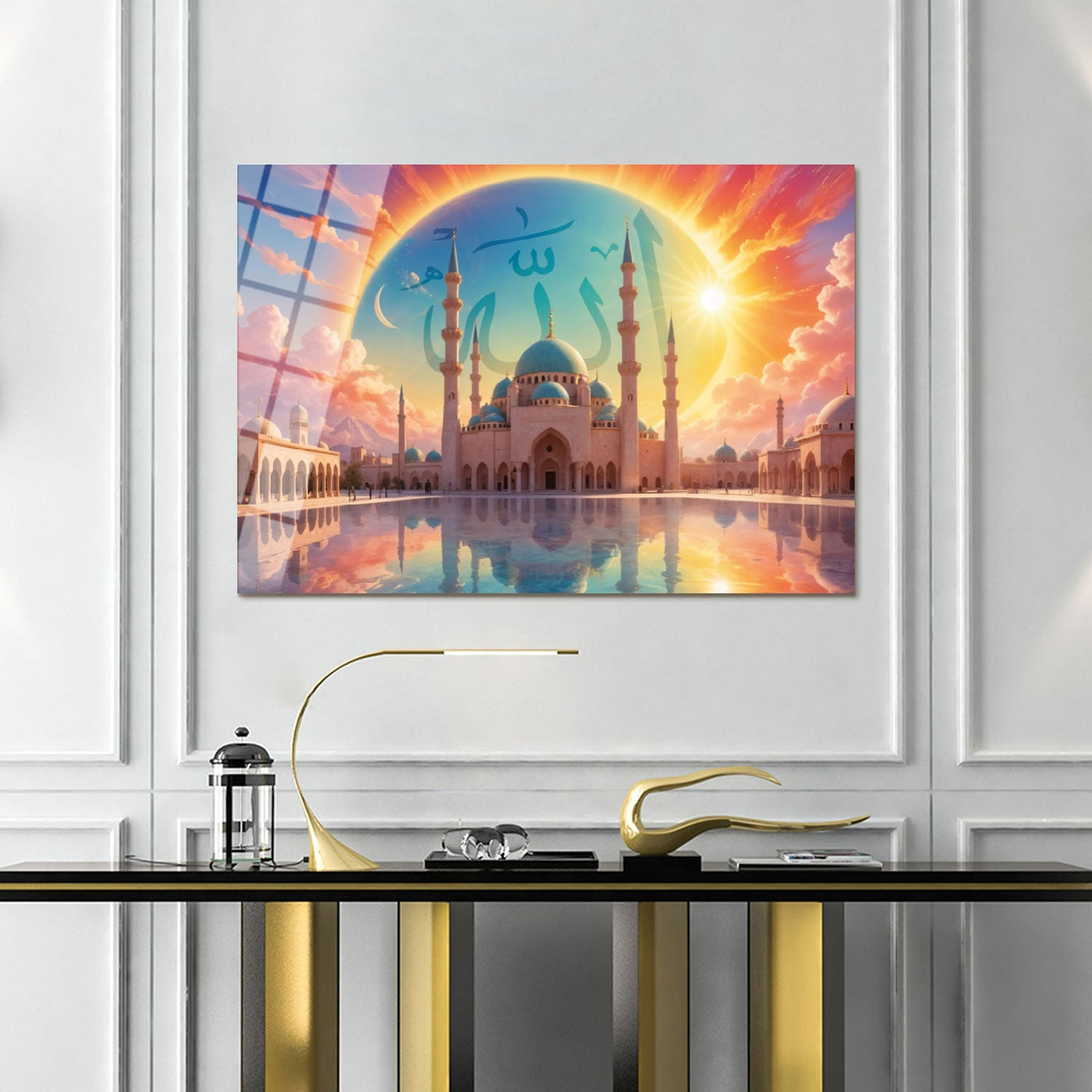 Mosque Painting in Sunlight Islamic Glass Wall Art - WTC063