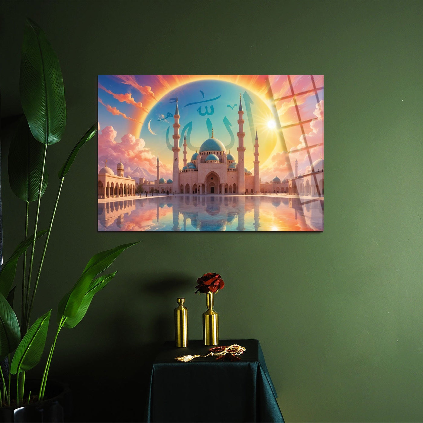 Mosque Painting in Sunlight Islamic Glass Wall Art - WTC063