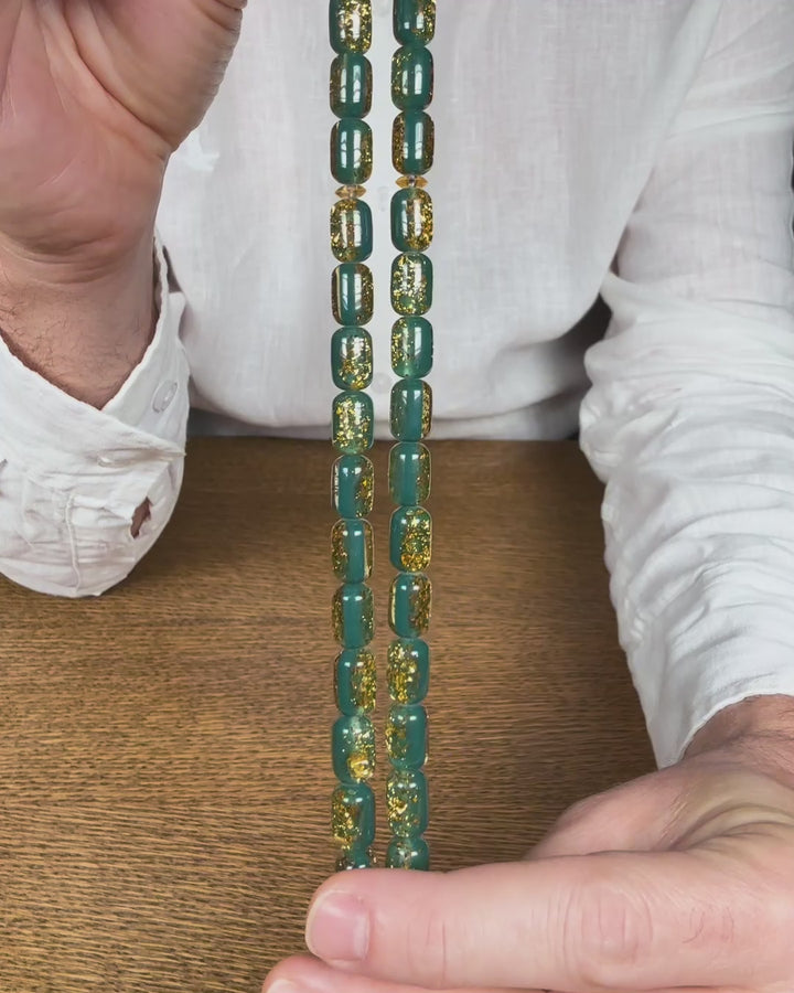 Gold-Leafed Plexiglass Capsule-Cut Tasbeeh with Kazaz Tassel - WATD979