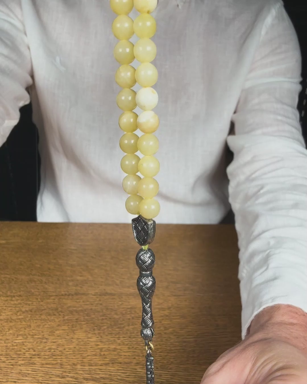 Natural Stone Drop-Style Tasbeeh with Alpaca Tassel – WATD763
