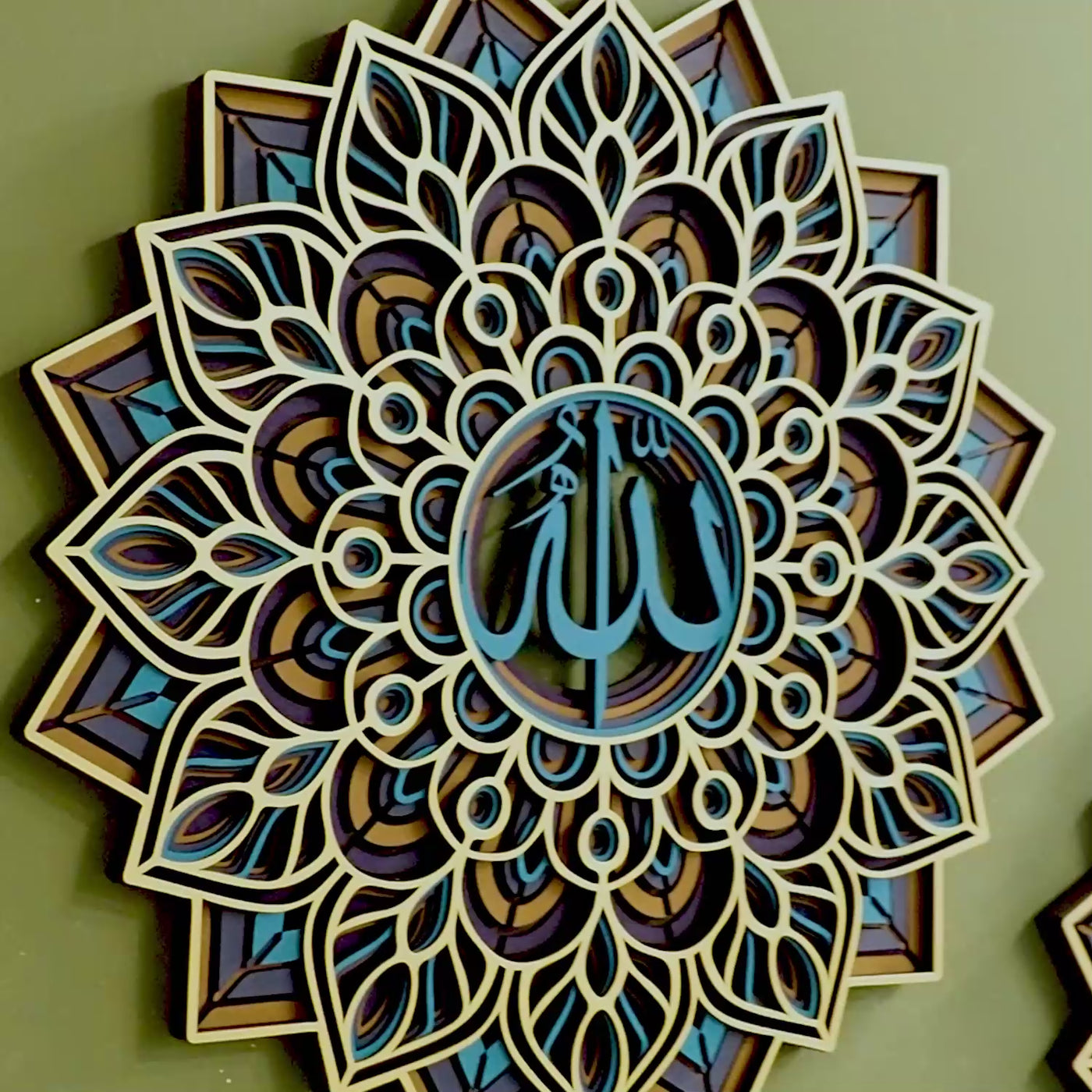 3D Multilayer Allah and Muhammad Written Wooden Islamic Wall Art - WAAH003