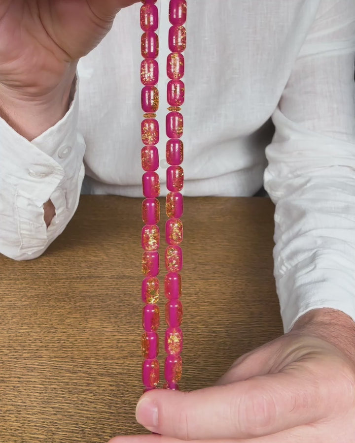 Gold-Leafed Plexiglass Capsule-Cut Tasbeeh with Tassel - WATD986