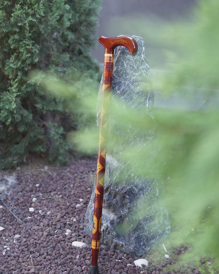 Handcrafted Leather-Covered Wooden Walking Cane - WAAH331