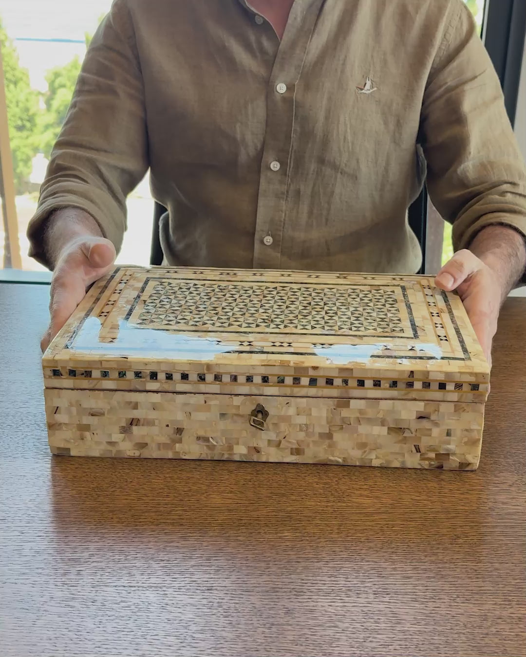 Handcrafted  Mother-of-Pearl Mosaic and Abalone Inlaid Wooden Box - WAAH250