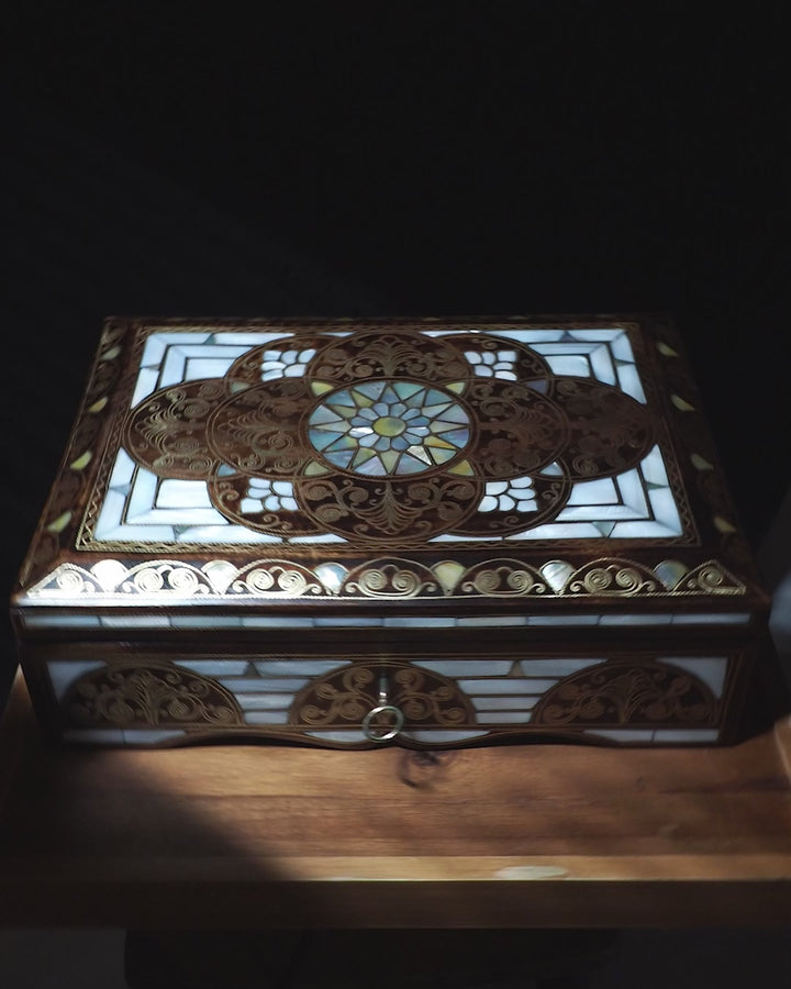Handcrafted Lockable Wooden Box with Abalone Mother-of-Pearl Inlay - WAAH490