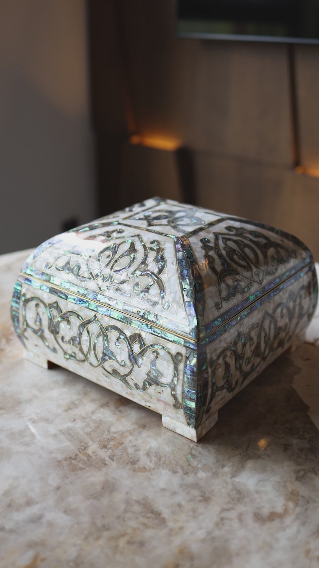 Handcrafted Wooden Box with Abalone Mother-of-Pearl Inlay - WAAH472