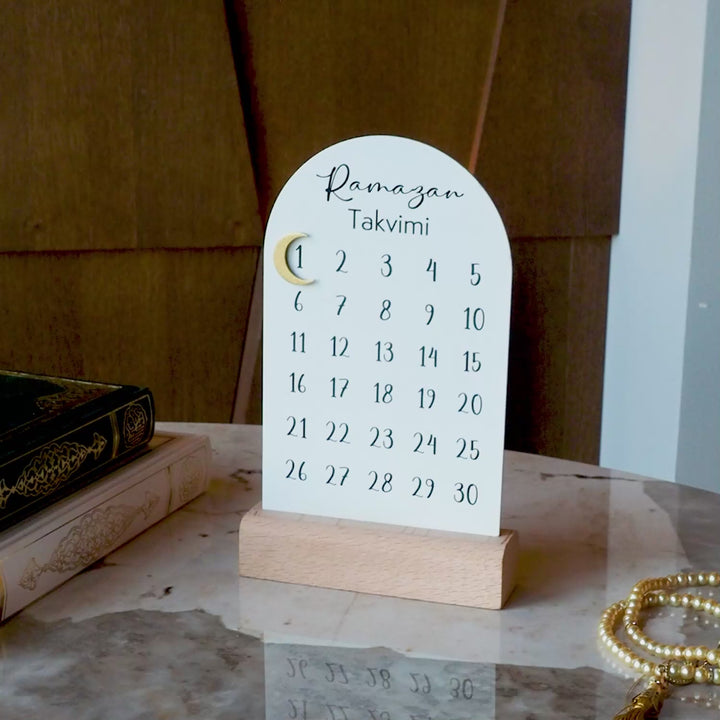 "Ramazan Takvimi" Metal Ramadan Calendar (Wooden Base &amp; Magnetic Hilal) - WAMH188