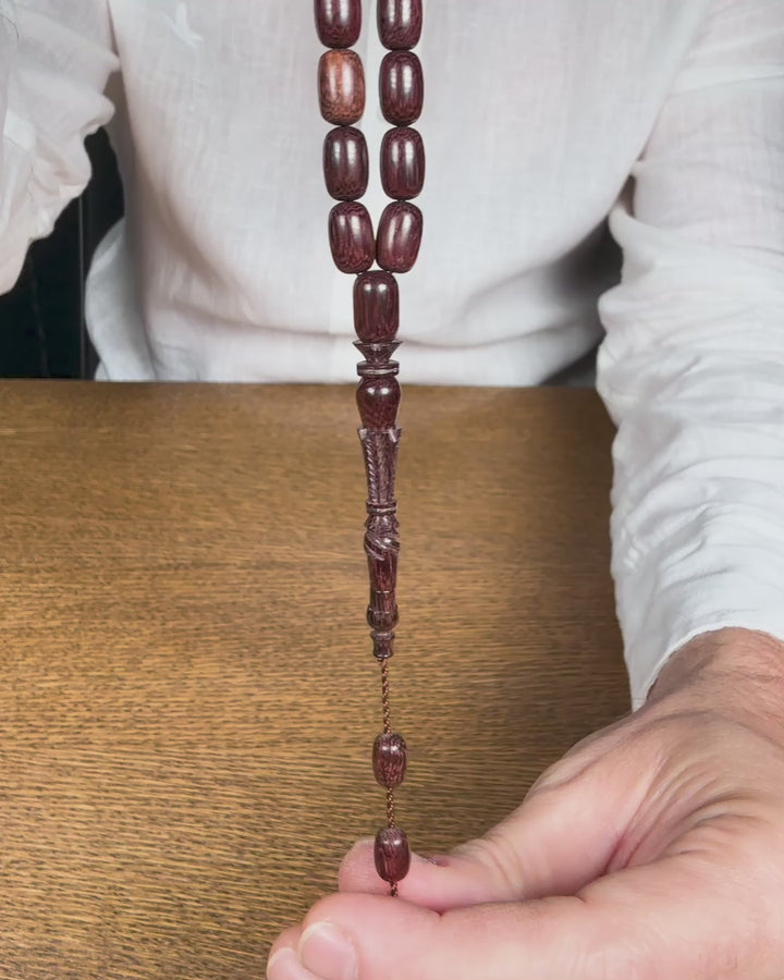 Premium Red Ebony Wood Tasbeeh with Capsule Cut Beads &amp; Engraved Imam Bead – WATD396