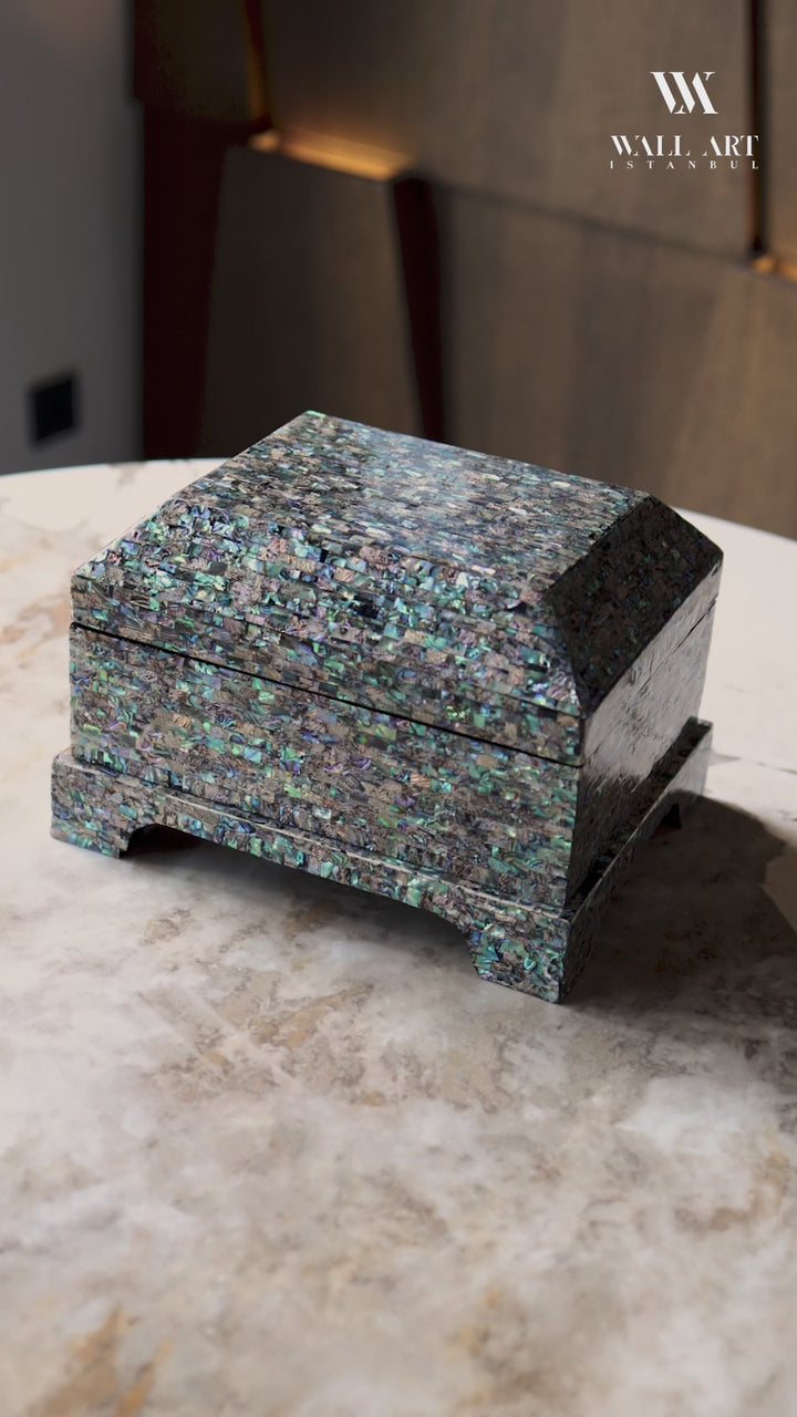 Handcrafted Patterned Wooden Box with Abalone Mother-of-Pearl Inlay - WAAH473