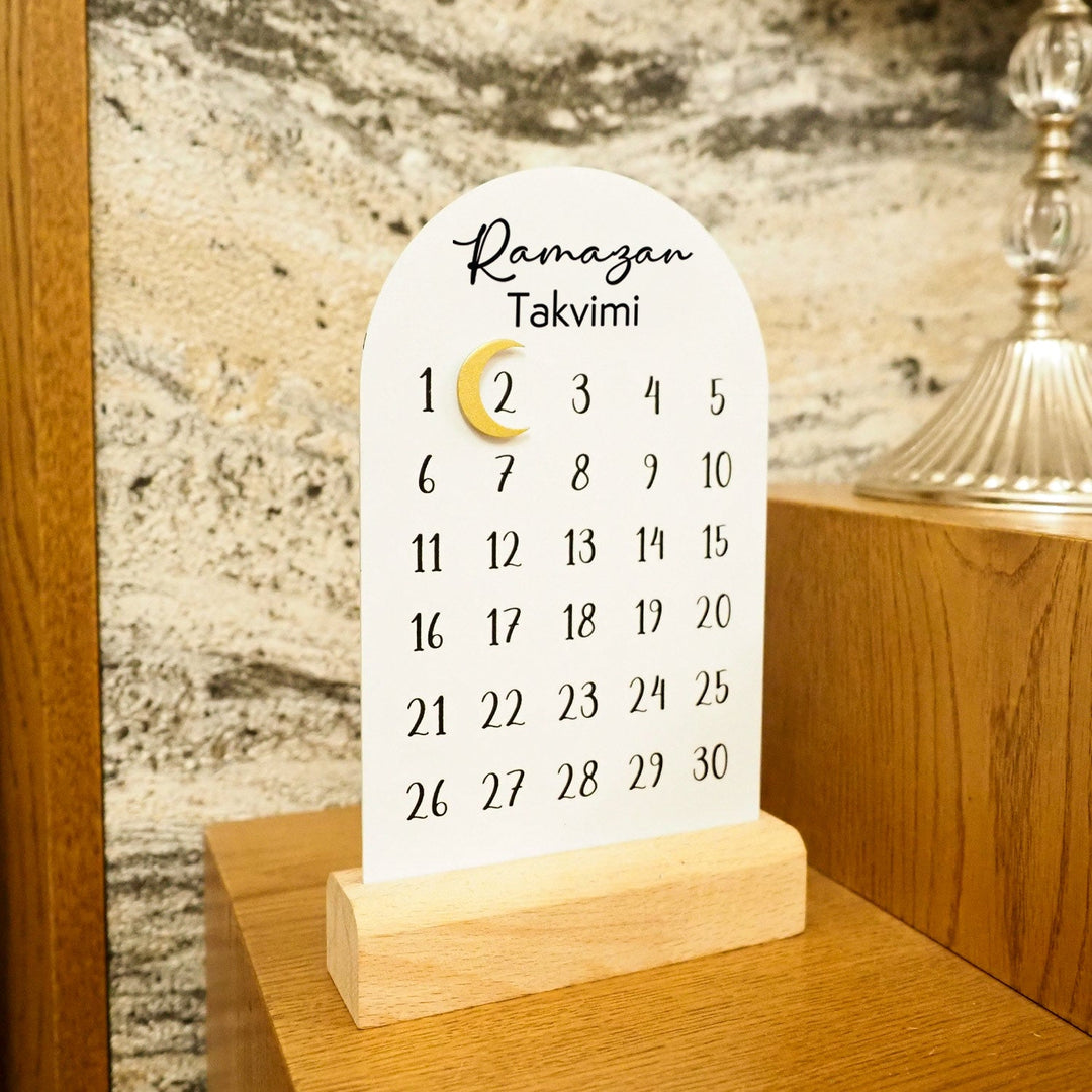 "Ramazan Takvimi" Metal Ramadan Calendar (Wooden Base &amp; Magnetic Hilal) - WAMH188