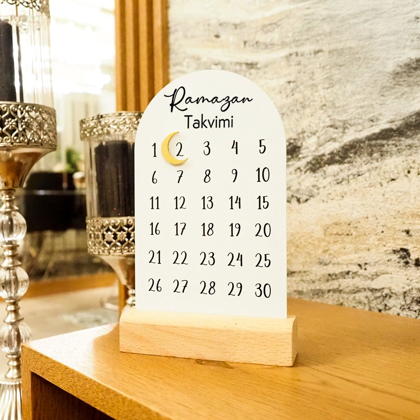 "Ramazan Takvimi" Metal Ramadan Calendar (Wooden Base) - WAMH188