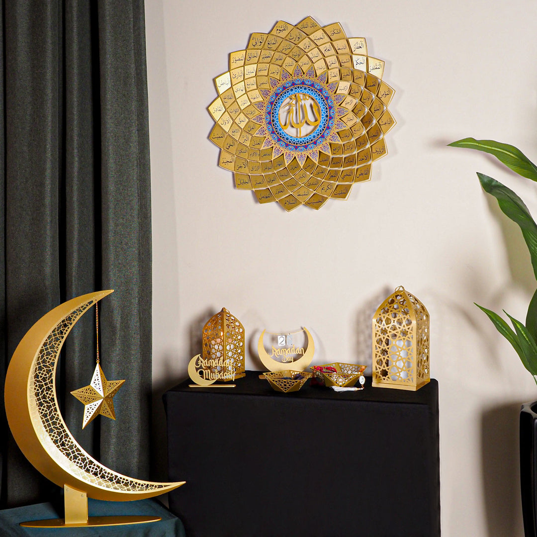 Islamic Table Decor - Metal Candle Holder Set of 2, ramadan mubarak, ramadan decor set, eid mubarak gifts, muslim home decor, arabic calligraphy, golden ramadan set, islamic decorations, decorative crescent, moon and star decor, ramadan table decor, ramadan celebration, traditional eid decor, Metal Islamic Candle Holder, Ramadan Decoration for Home, Muslim Gift, Ramadan Decor, Ramadan Gifts, Muslim Home Table Decor, Eid Decoration, Eid, Ramadan, Ramadan Decoration