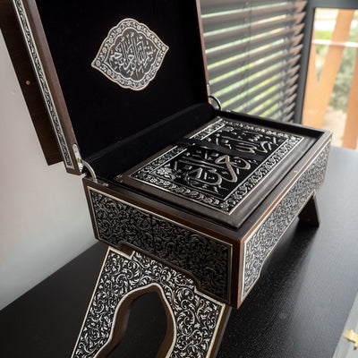 Premium Quran Stand and Quran with Silver Engravings - WAP014
