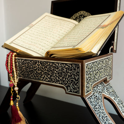 Premium Quran Stand and Quran with Silver Engravings - WAP014