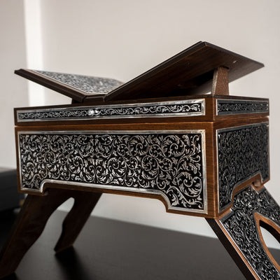 Premium Quran Stand and Quran with Silver Engravings - WAP014