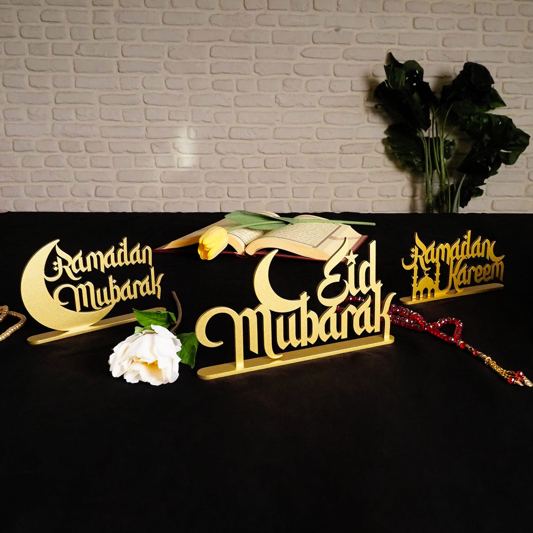 Metal Ramadan Mubarak, Ramadan Kareem &amp; Eid Mubarak Decor Set of 3 - WAMH121