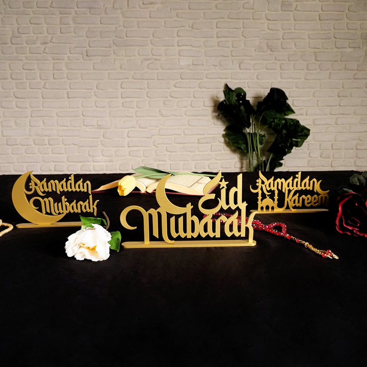 Metal Ramadan Mubarak, Ramadan Kareem &amp; Eid Mubarak Decor Set of 3 - WAMH121