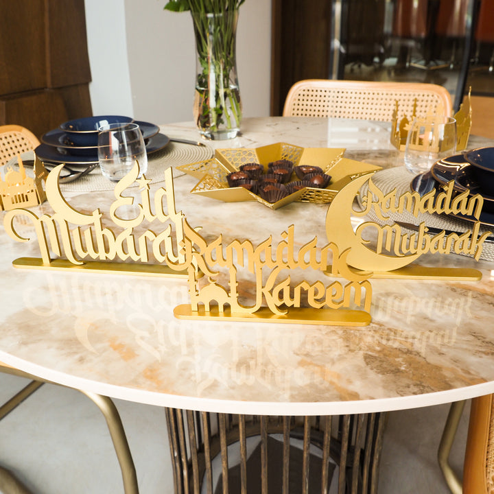 Metal Ramadan Mubarak, Ramadan Kareem &amp; Eid Mubarak Decor Set of 3 - WAMH121