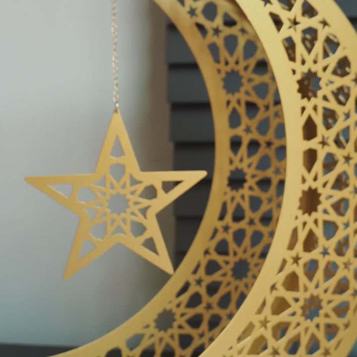 Crescent Moon Metal Islamic Decor Set of 2, ramadan mubarak, ramadan decor set, eid mubarak gifts, muslim home decor, arabic calligraphy, golden ramadan set, islamic decorations, decorative crescent, moon and star decor, ramadan table decor, ramadan celebration, traditional eid decor, Metal Islamic Candle Holder, Ramadan Decoration for Home, Muslim Gift, Ramadan Decor, Ramadan Gifts, Muslim Home Table Decor, Eid Decoration, Eid, Ramadan, Ramadan Decoration