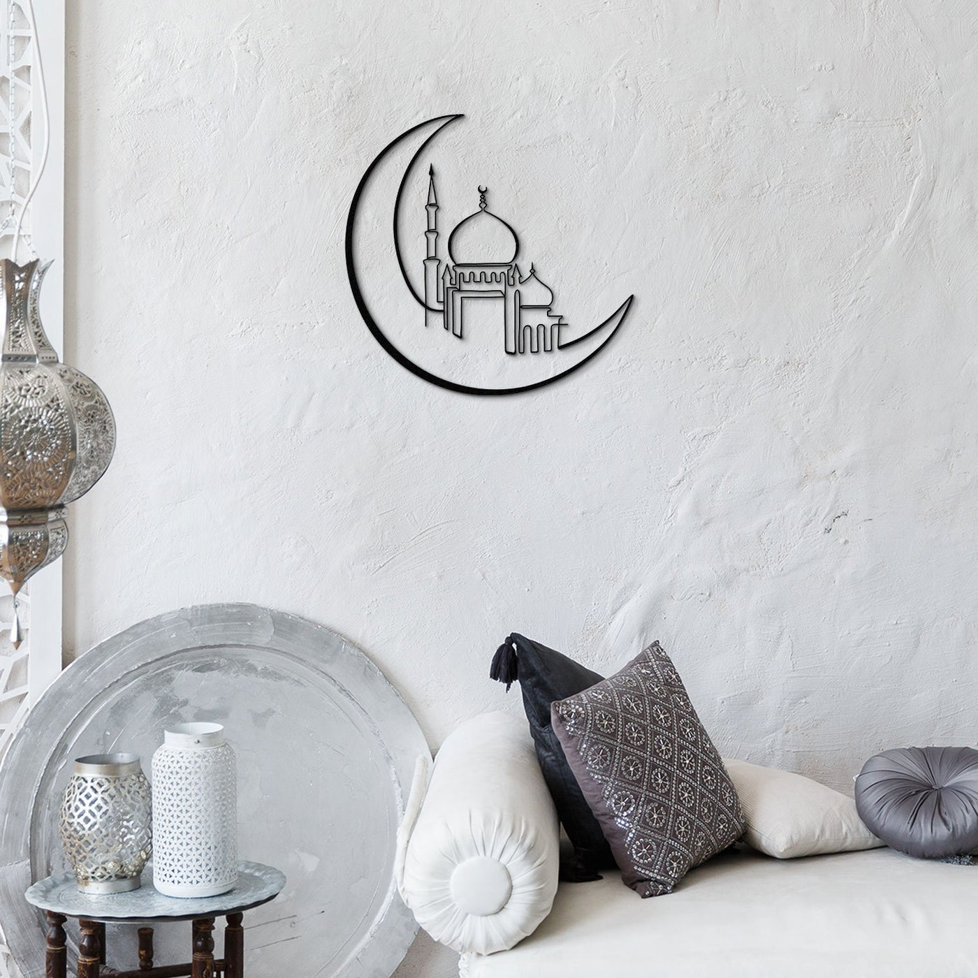 Mosque and Crescent Metal Islamic Wall Art - WAM160