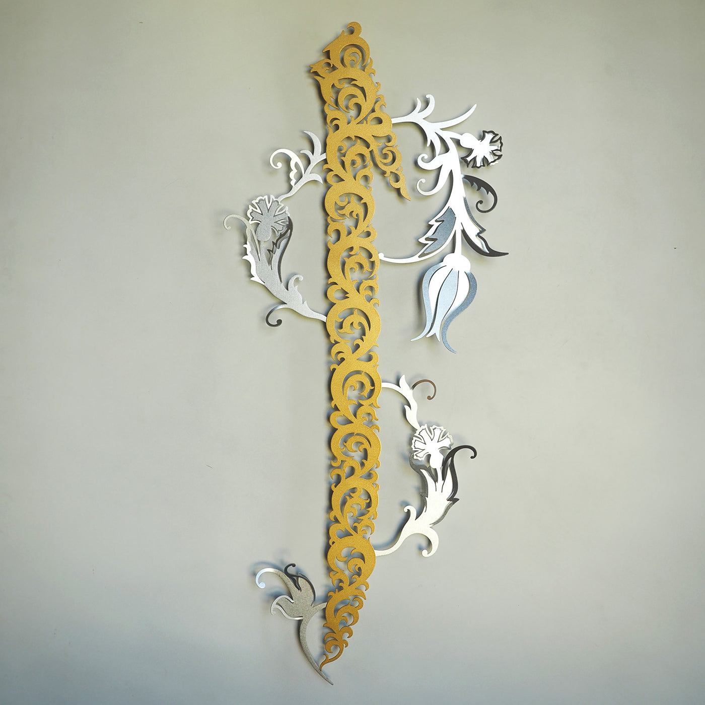 Metal 3D Alif with Tulip Pattern Islamic Wall Art - WAM146